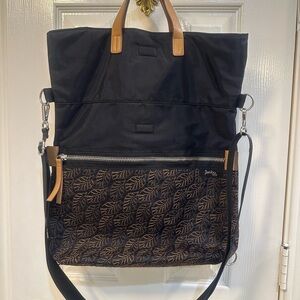 Jambu & Co Black and Brown Leaf Design 3 Way Crossbody Messenger Bag